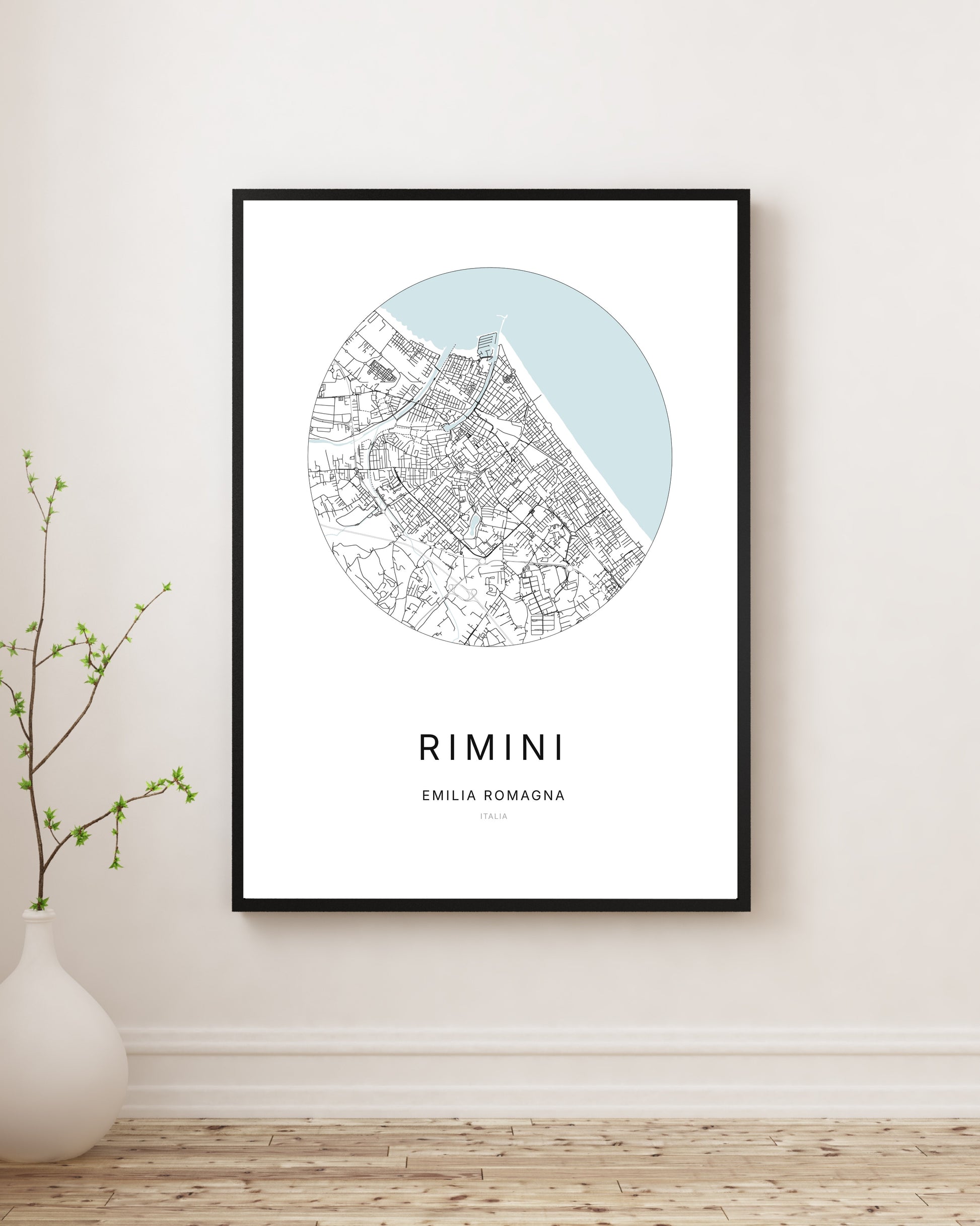 Poster minimalista con la mappa della città di Rimini.