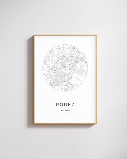 Affiche minimaliste de Rodez – plan de ville.