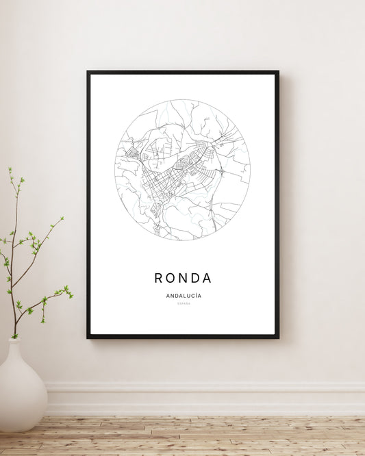 Póster minimalista con el mapa de la ciudad de Ronda.