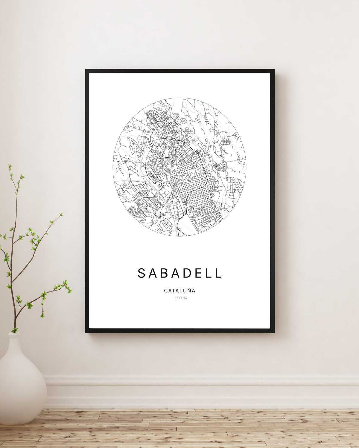 Affiche minimaliste du plan de la ville de Sabadell.
