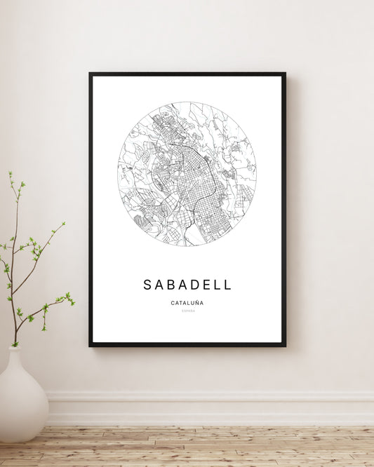 Affiche minimaliste du plan de la ville de Sabadell.