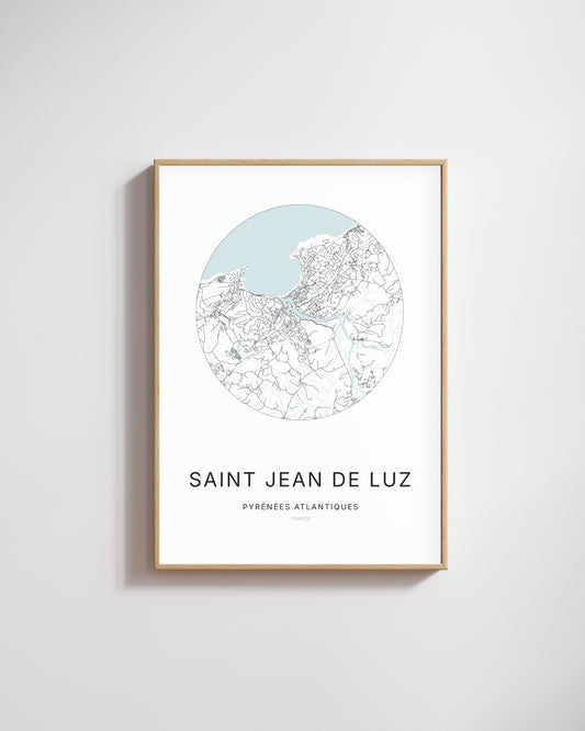 Affiche minimaliste de Saint-Jean-de-Luz – carte et plan de la ville, poster décoratif City Origin.