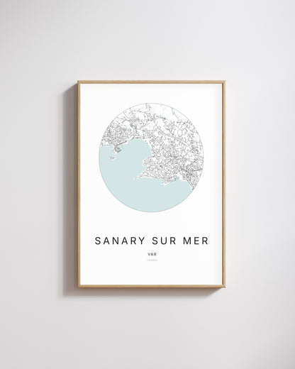 Affiche minimaliste de Sanary-sur-Mer – plan de ville.
