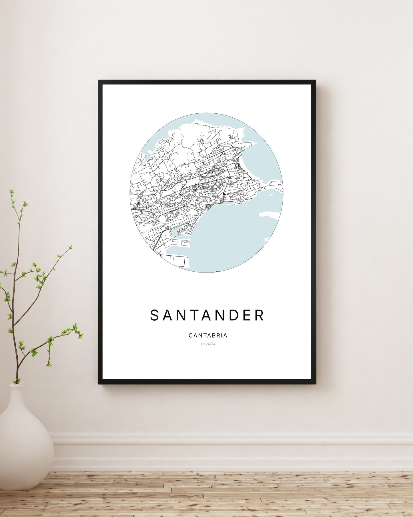 Affiche minimaliste du plan de la ville de Santander.