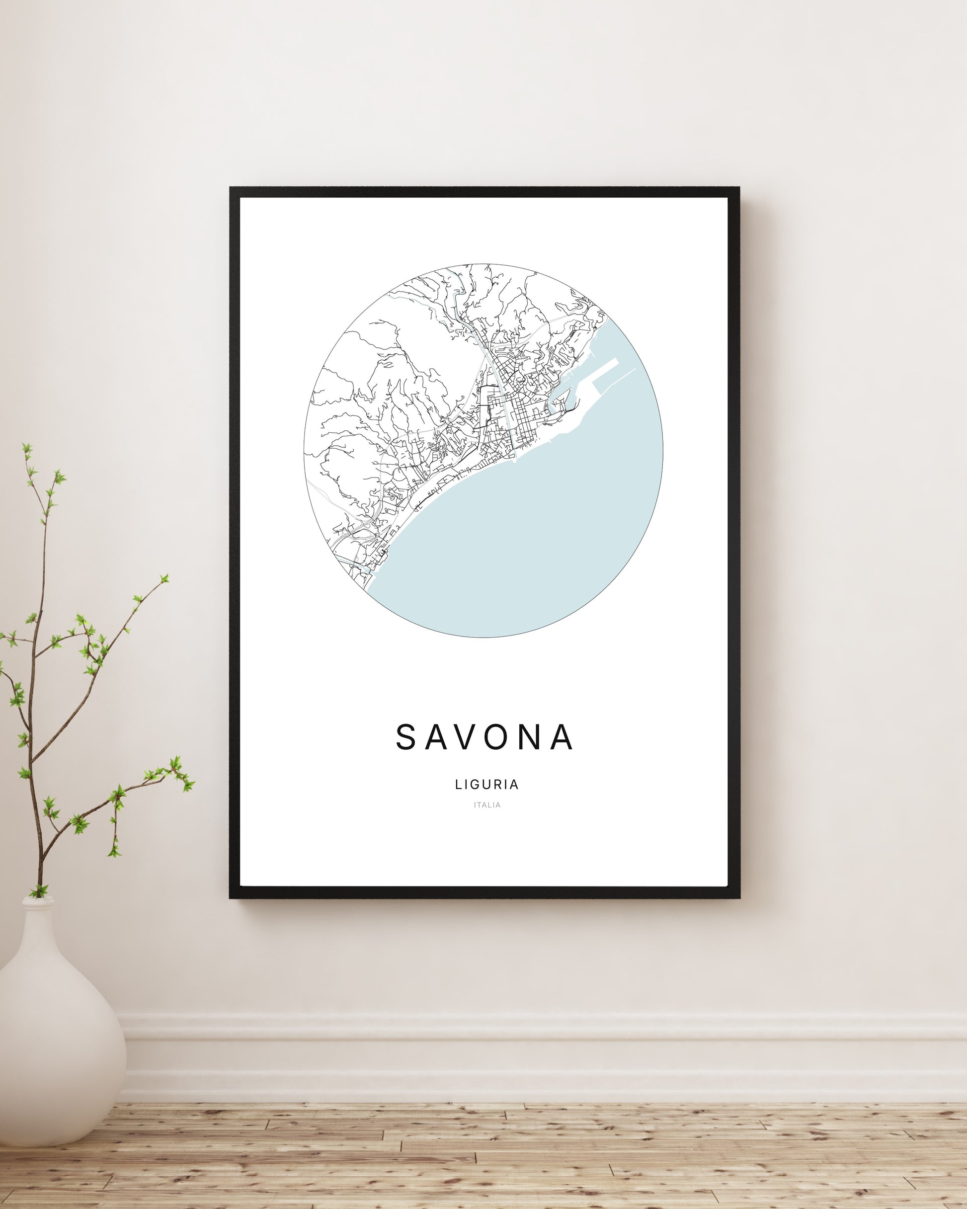 Affiche minimaliste du plan de la ville de Savona.