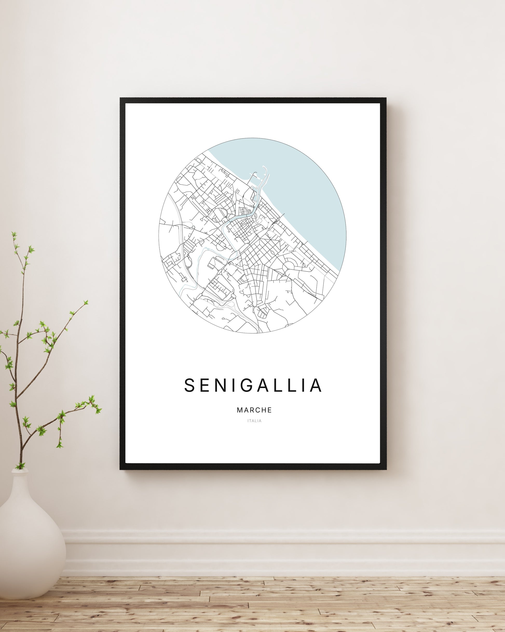 Affiche minimaliste du plan de la ville de Senigallia.