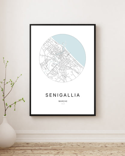 Affiche minimaliste du plan de la ville de Senigallia.