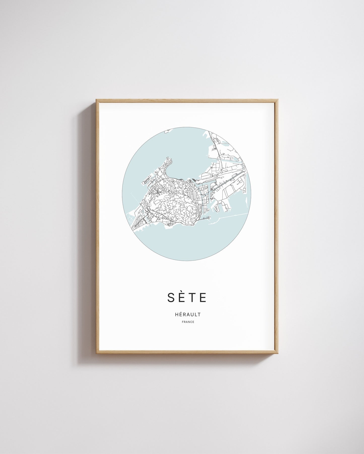 Affiche minimaliste de Sète – carte et plan de la ville, poster décoratif City Origin.
