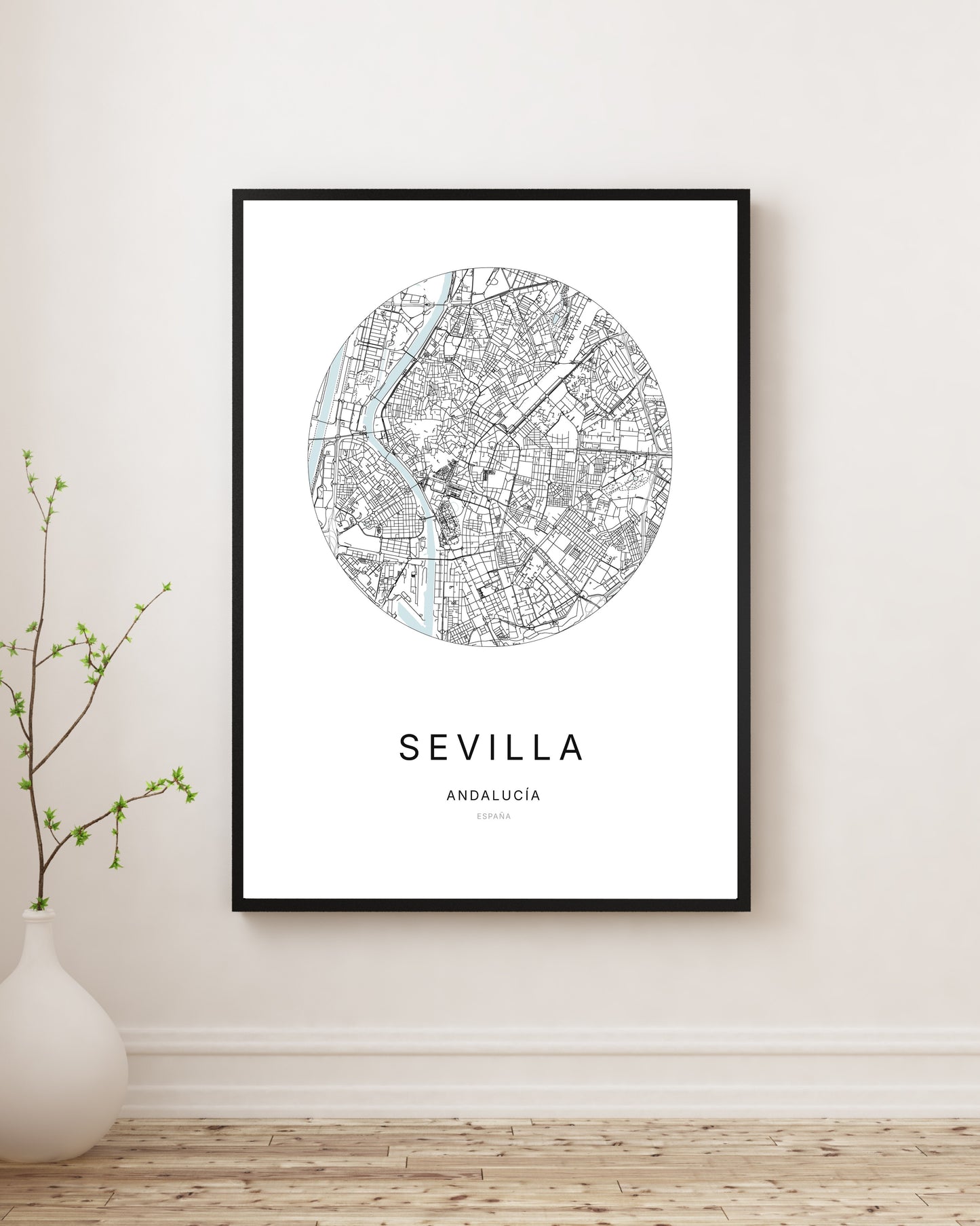 Affiche minimaliste du plan de la ville de Sevilla.