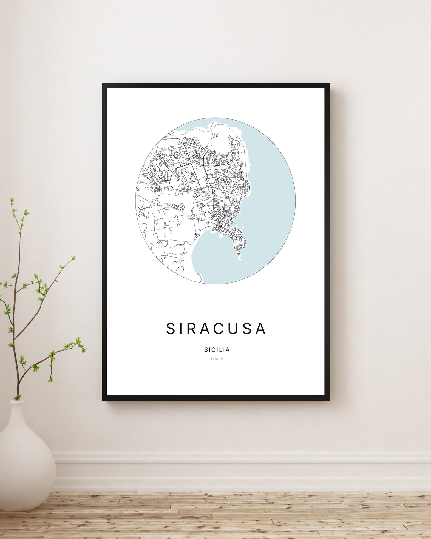 Affiche minimaliste du plan de la ville de Siracusa.