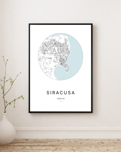 Affiche minimaliste du plan de la ville de Siracusa.