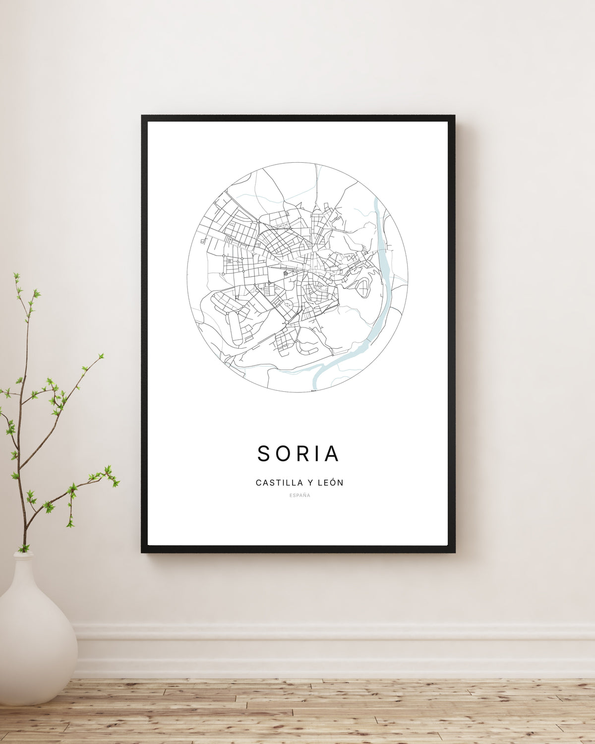 Póster minimalista con el mapa de la ciudad de Soria.