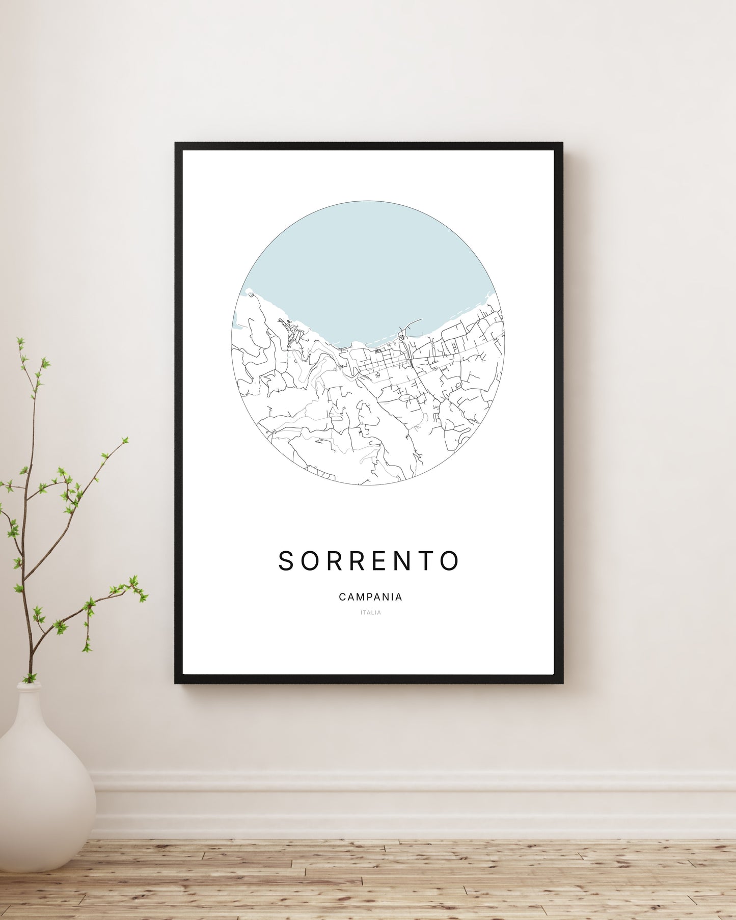 Affiche minimaliste du plan de la ville de Sorrento.