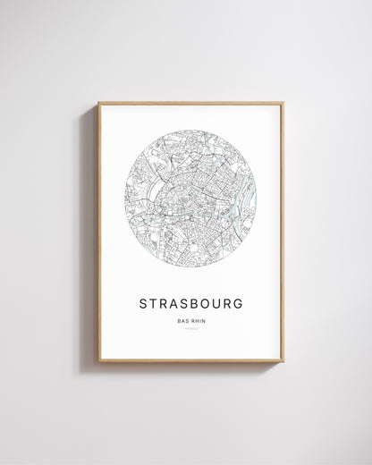 Affiche minimaliste de Strasbourg – carte et plan de la ville, poster décoratif City Origin.