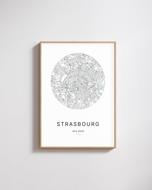 Affiche minimaliste de Strasbourg – carte et plan de la ville, poster décoratif City Origin.