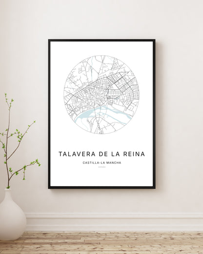 Affiche minimaliste du plan de la ville de Talavera de la Reina.