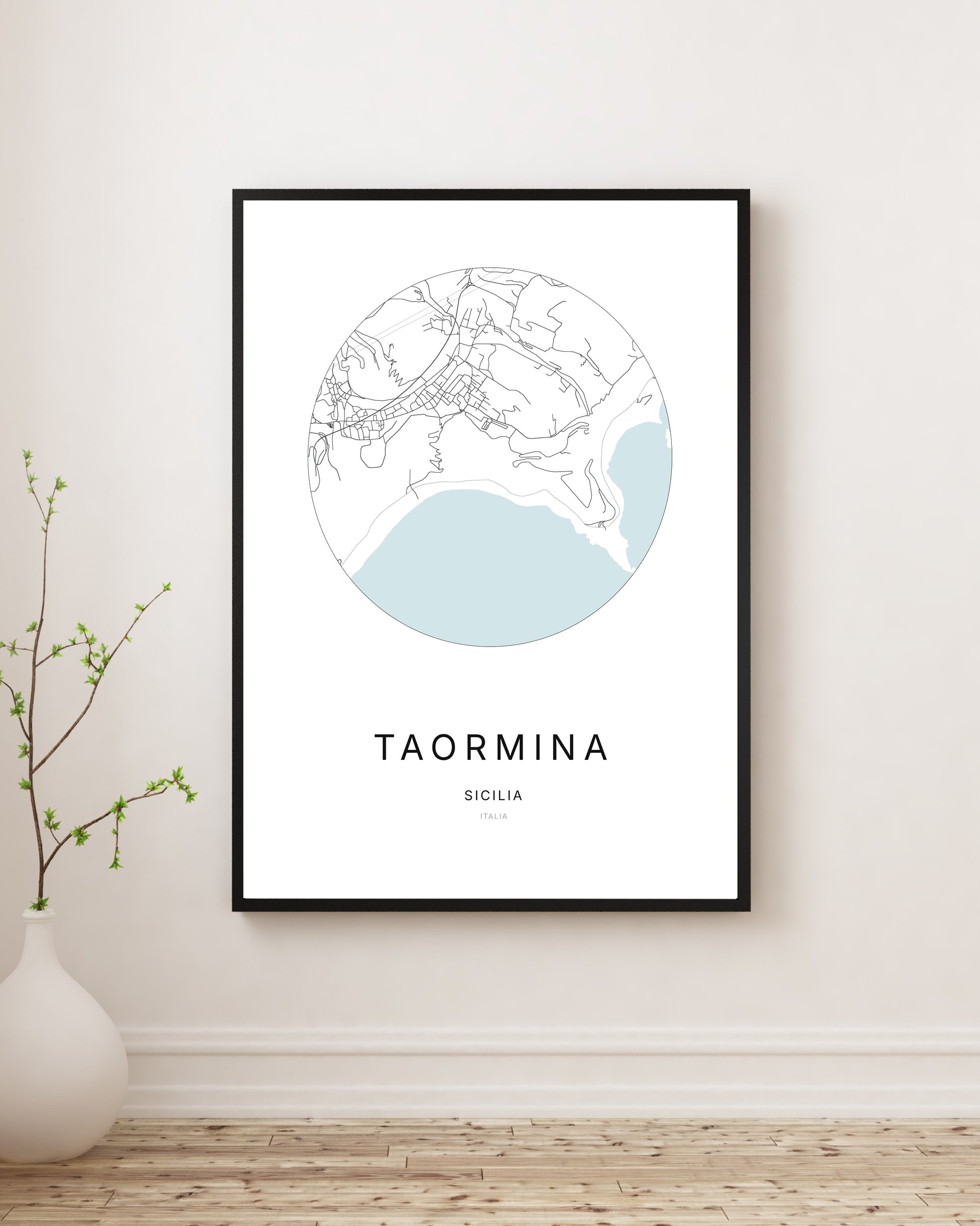 Affiche minimaliste du plan de la ville de Taormina
