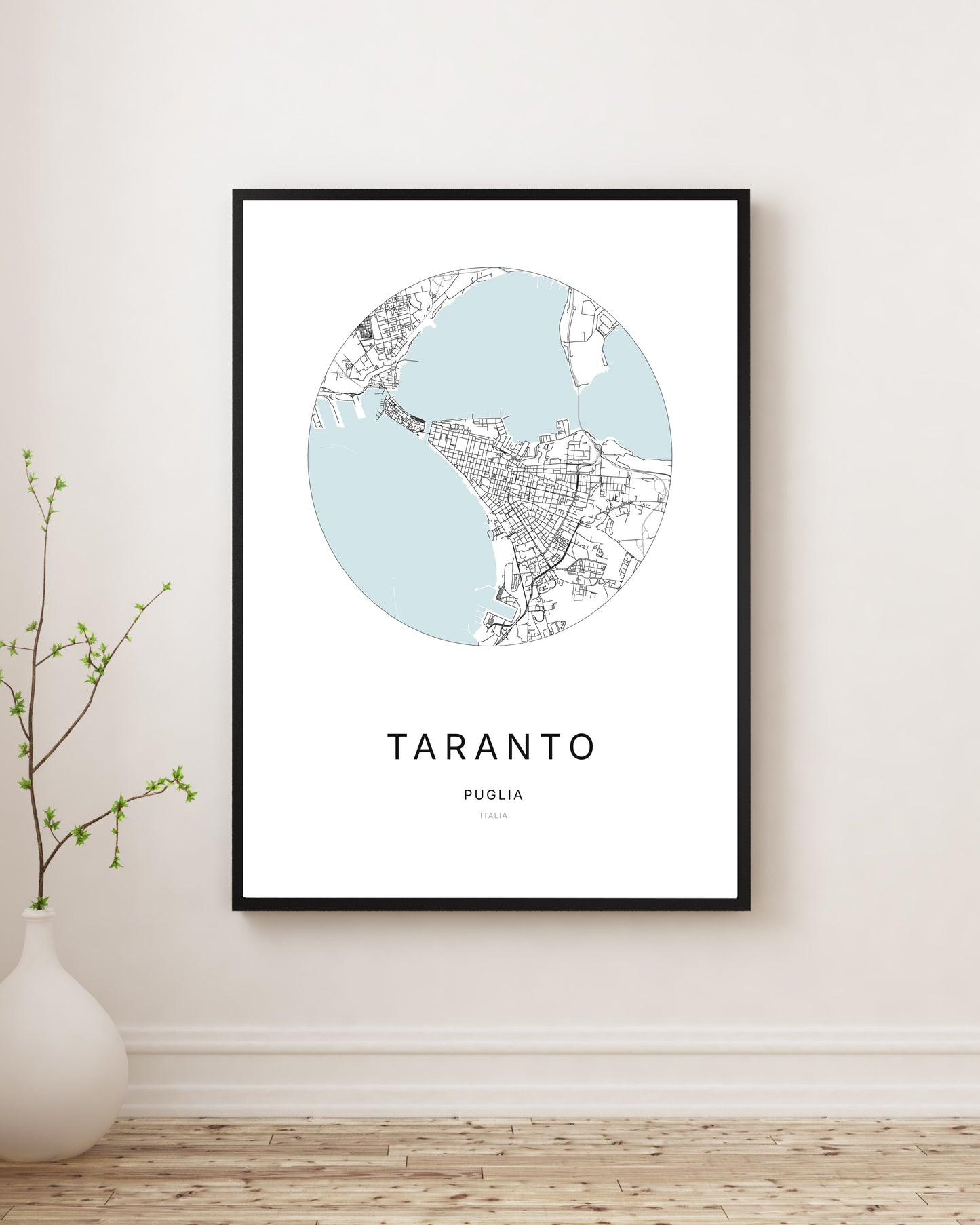 Affiche minimaliste du plan de la ville de Taranto.