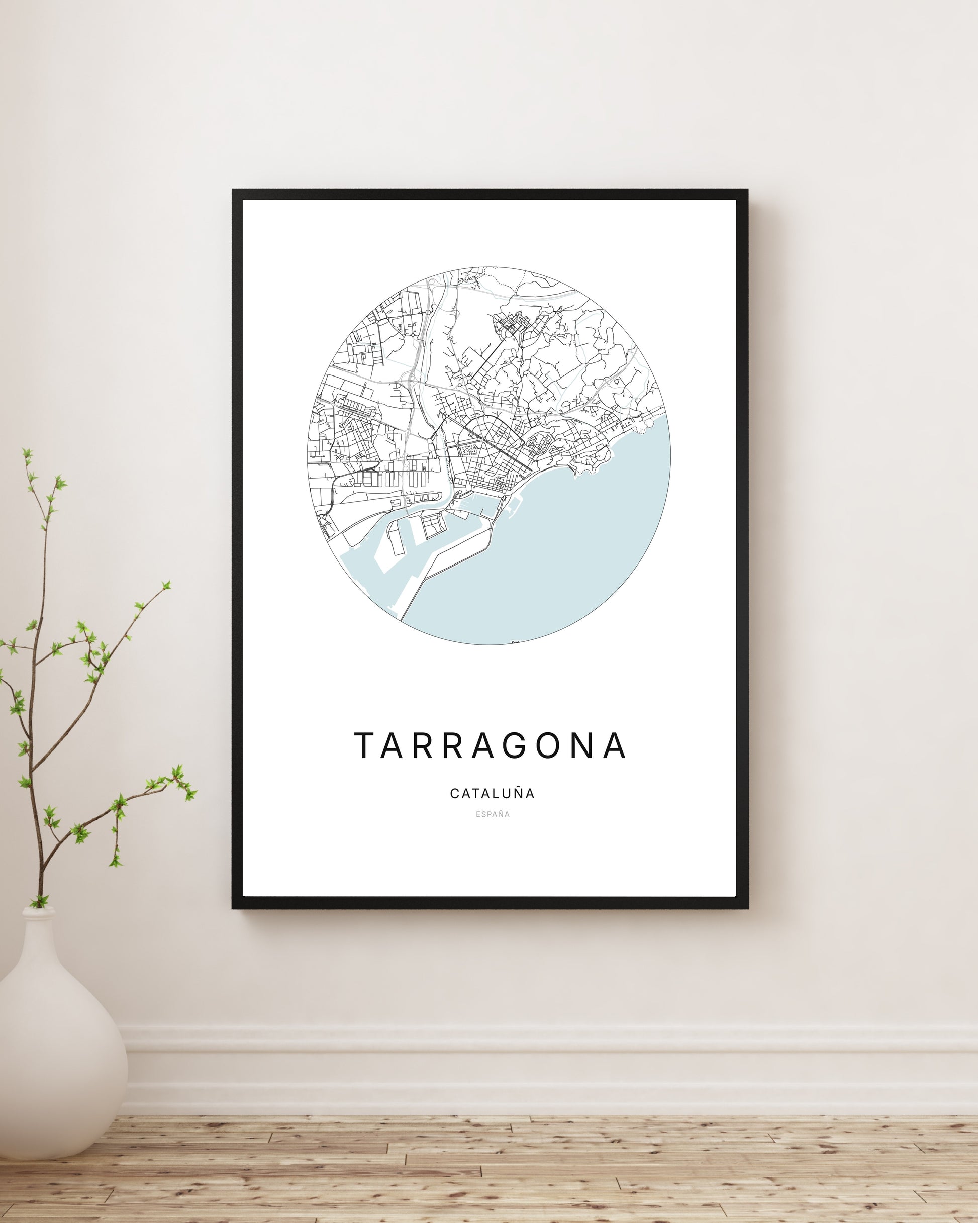 Affiche minimaliste du plan de la ville de Tarragona.
