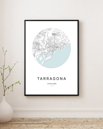 Affiche minimaliste du plan de la ville de Tarragona.