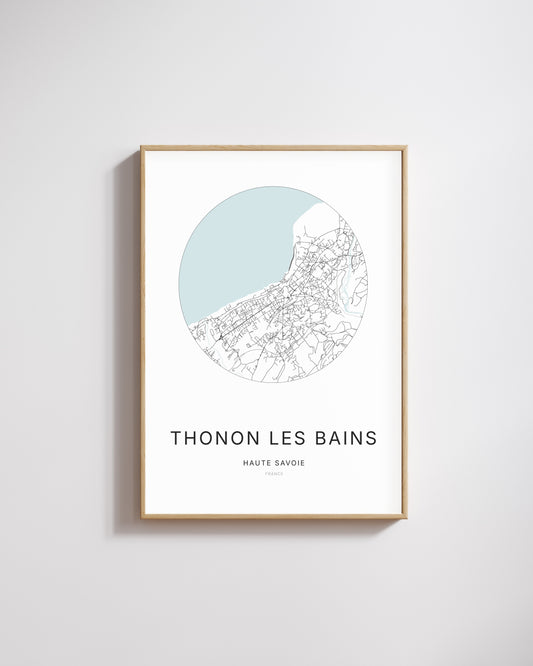 Affiche minimaliste de Thonon-les-Bains – carte et plan de la ville, poster décoratif City Origin.