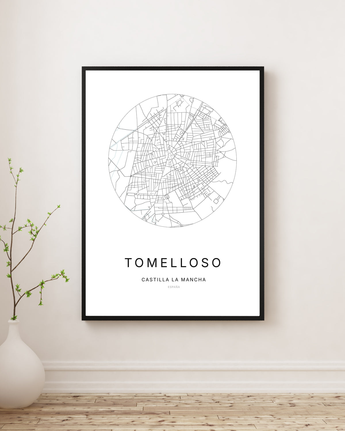 Affiche minimaliste du plan de la ville de Tomelloso.