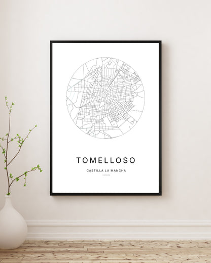 Affiche minimaliste du plan de la ville de Tomelloso.