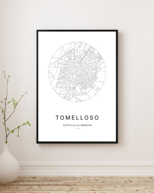 Póster minimalista con el mapa de la ciudad de Tomelloso.