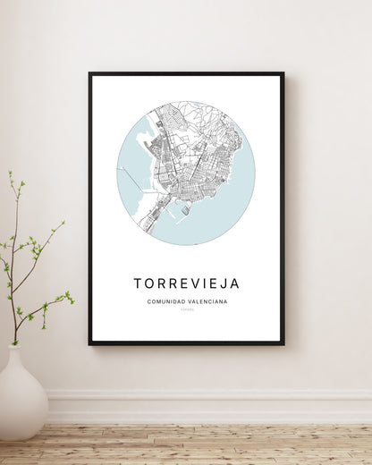 Póster minimalista con el mapa de la ciudad de Torrevieja.