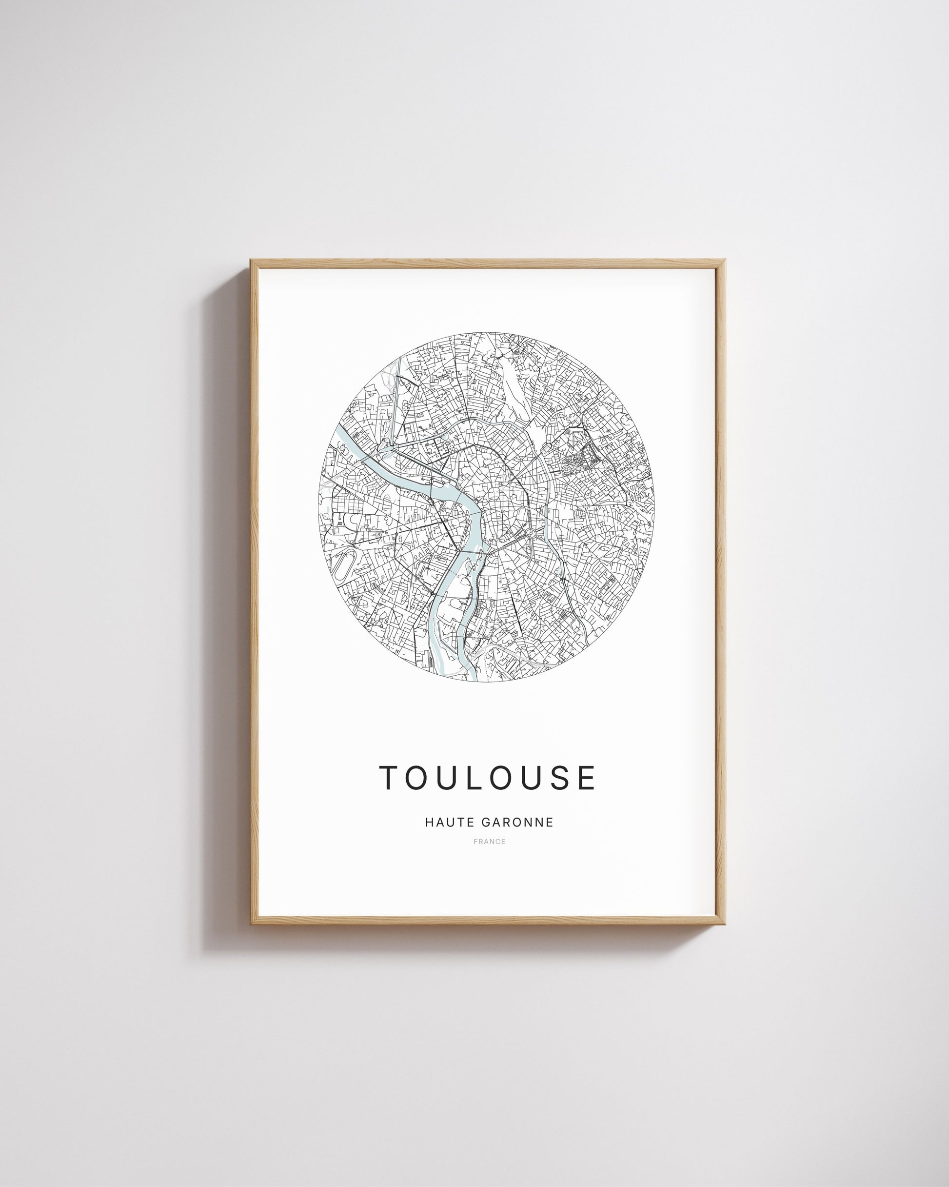 Affiche minimaliste de Toulouse – carte et plan de la ville, poster décoratif City Origin.