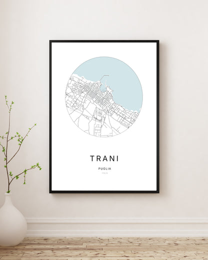 Affiche minimaliste du plan de la ville de Trani.