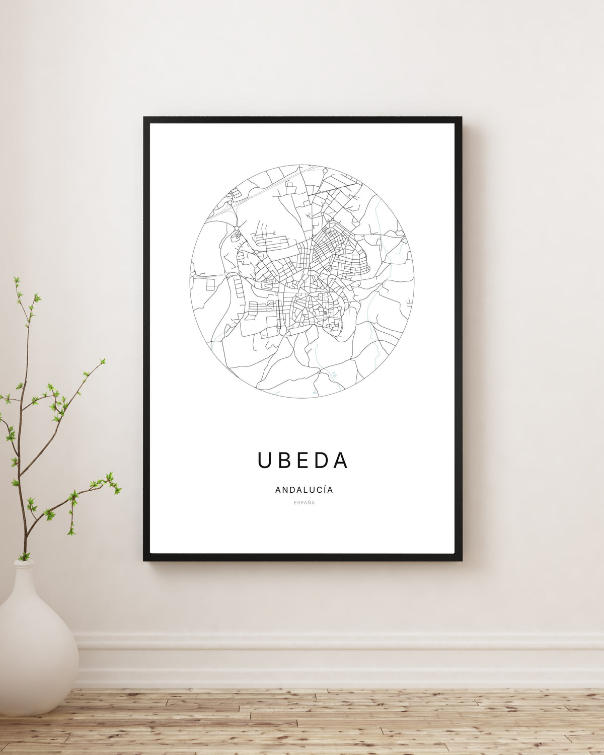 Affiche minimaliste du plan de la ville d'Úbeda.
