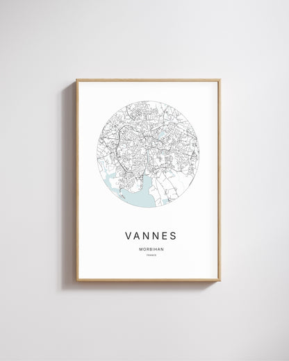 Affiche minimaliste de Vannes – carte et plan de la ville, poster décoratif City Origin.