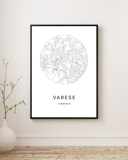 Affiche minimaliste du plan de la ville de Varese.
