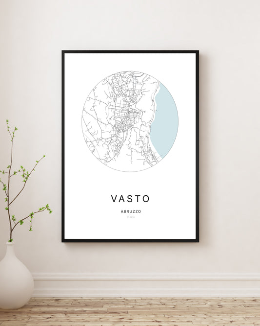 Affiche minimaliste du plan de la ville de Vasto.