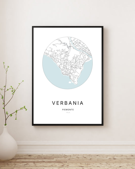 Affiche minimaliste du plan de la ville de Verbania.