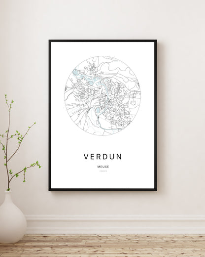 Affiche minimaliste du plan de la ville de Verdun.