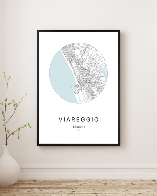 Affiche minimaliste du plan de la ville de Viareggio.
