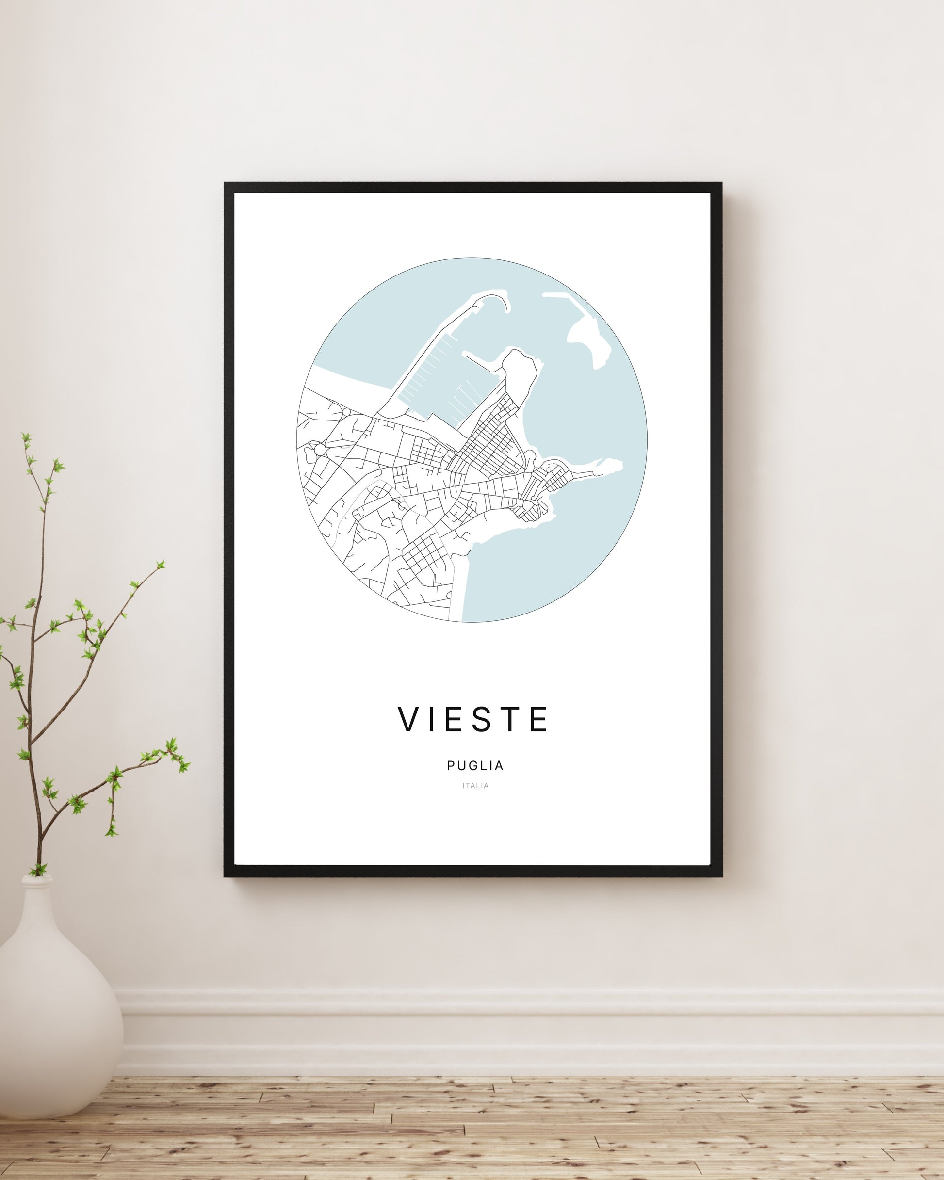 Affiche minimaliste du plan de la ville de Vieste.