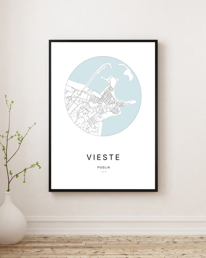 Affiche minimaliste du plan de la ville de Vieste.
