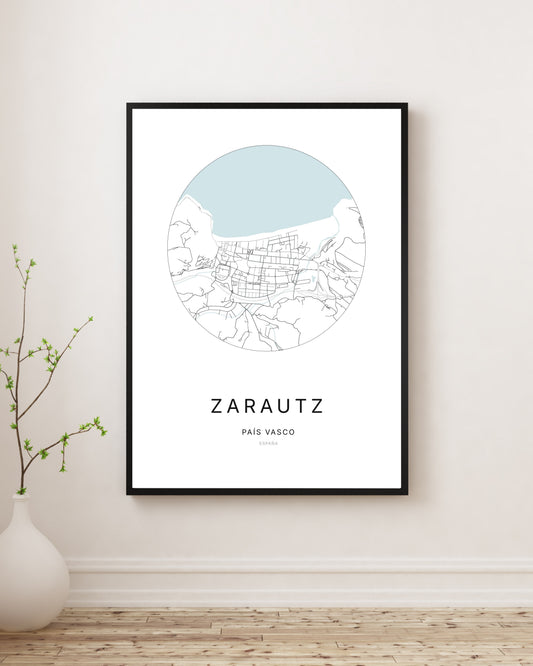 Affiche minimaliste du plan de la ville de Zarautz.
