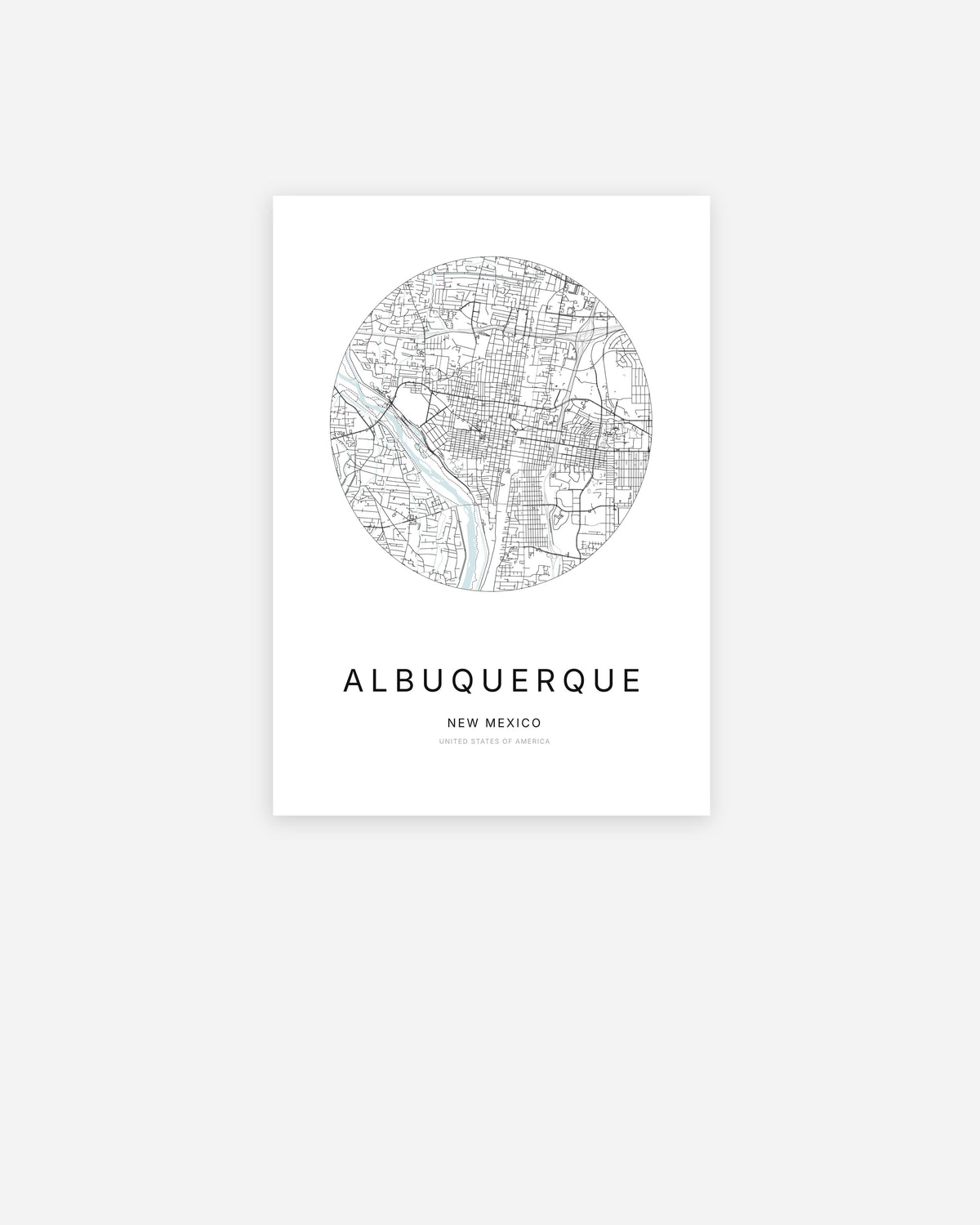 Minimalist city map of Albuquerque, New Mexico.