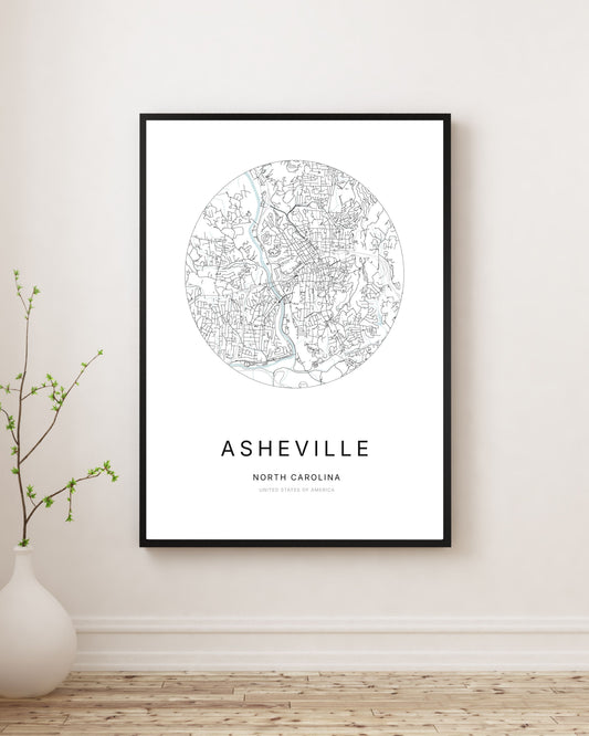 Poster représentant le plan de la ville d’Asheville.