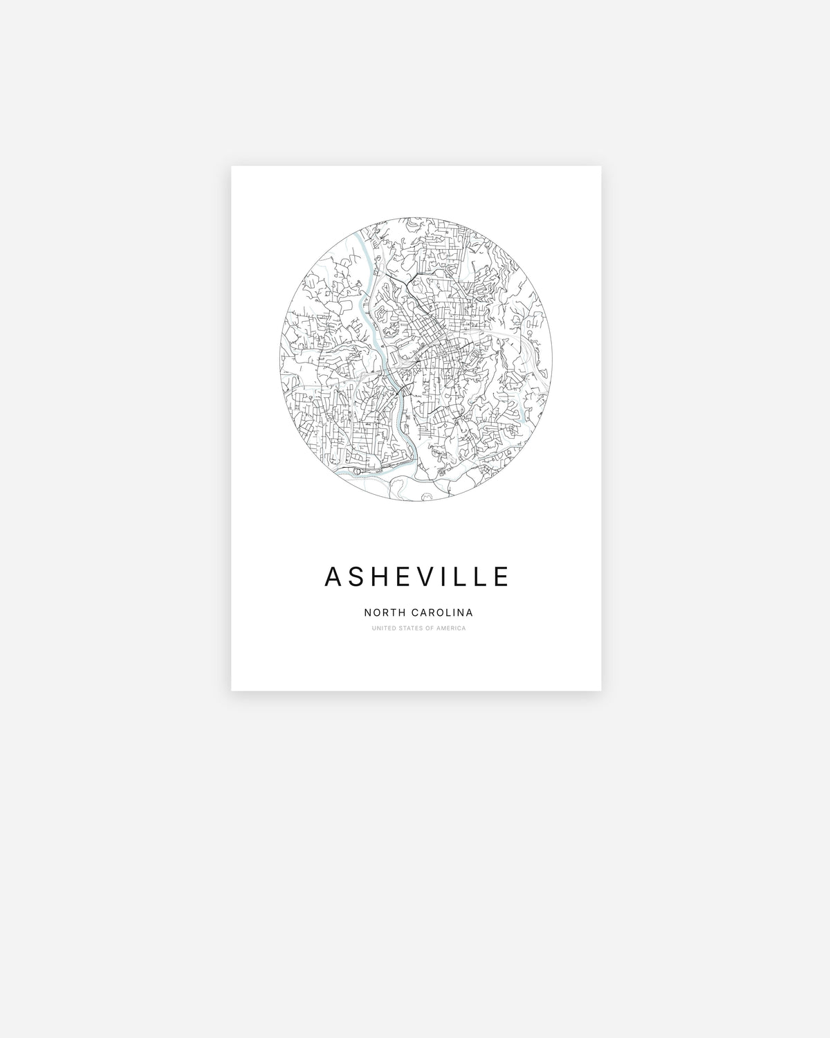 Plan de la ville d’Asheville au design minimaliste.