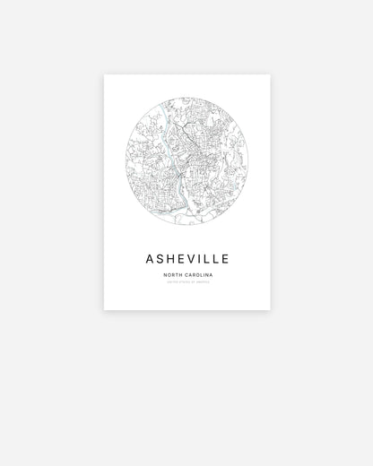 Plan de la ville d’Asheville au design minimaliste.