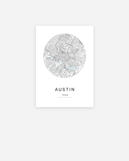 Plan de la ville d’Austin au design minimaliste.