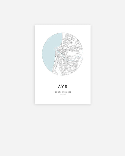 Plan de la ville de Ayr au design minimaliste.