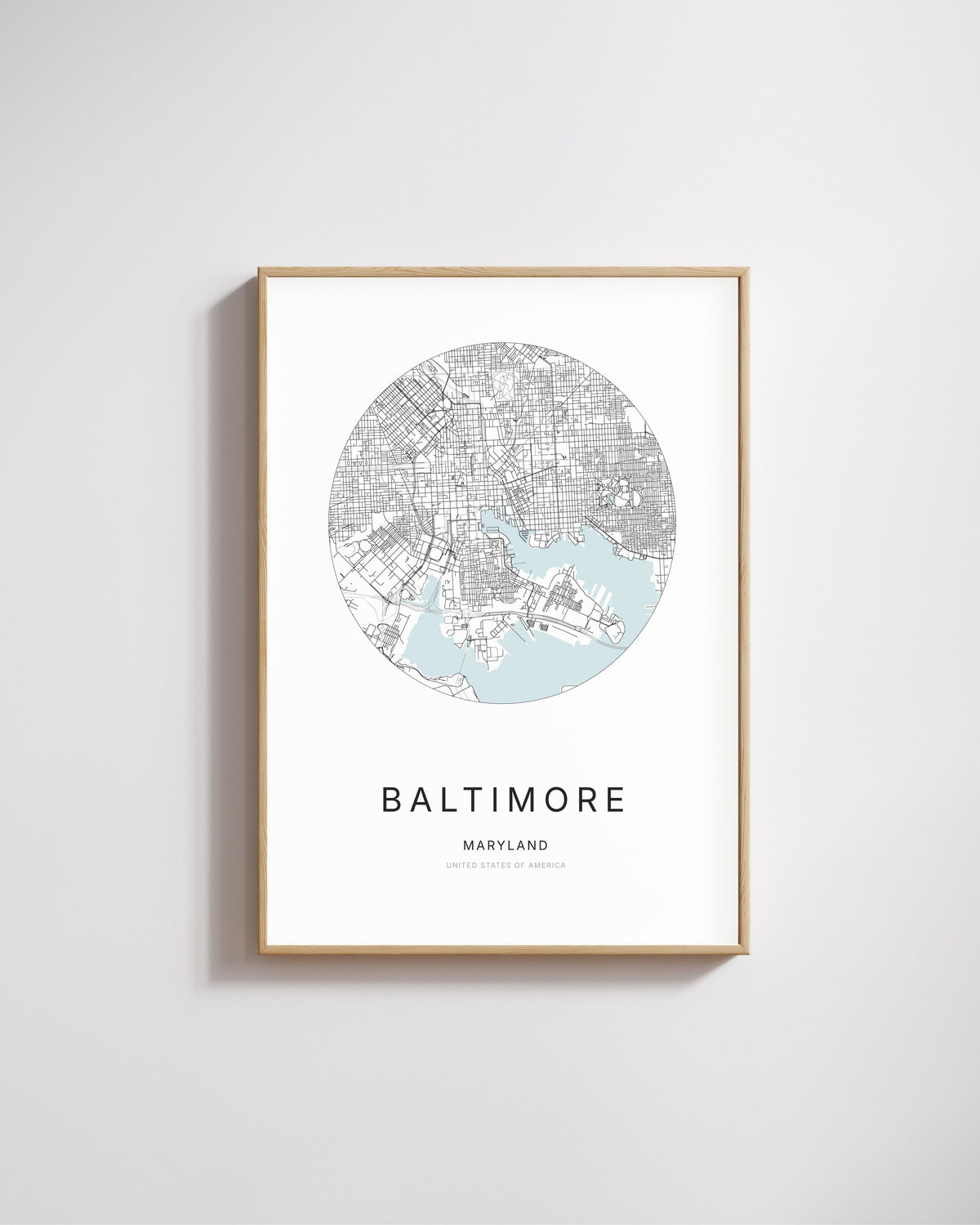 Poster featuring the city map of Baltimore, Maryland.
