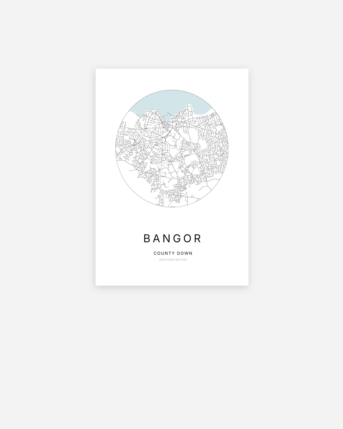 City map of Bangor in a minimalist design.