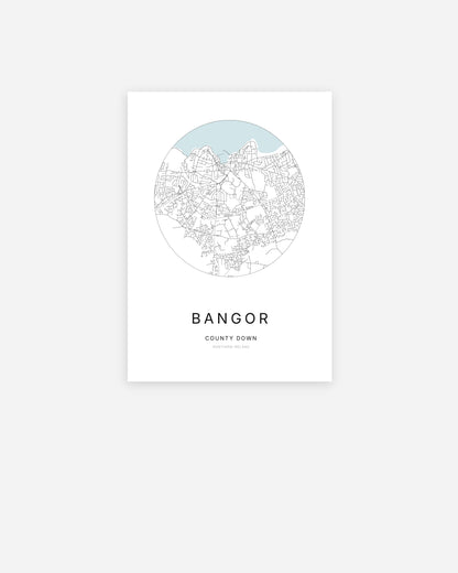 City map of Bangor in a minimalist design.